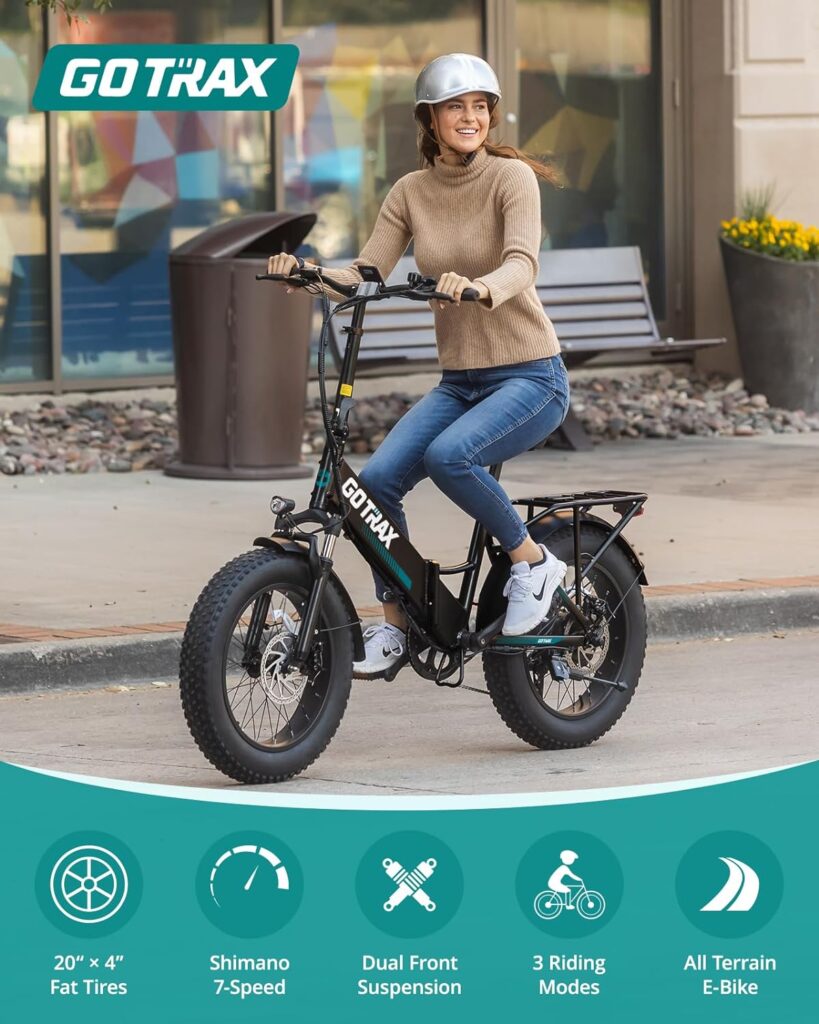 Gotrax 20 Folding Electric Bike with 55 Miles (Pedal-assist1) by 48V Battery, 20Mph Power by 500W, LCD Display and 5 Pedal-Assist Levels, Shimano 7-SpeedFront Suspension for Off-Road Bicycle