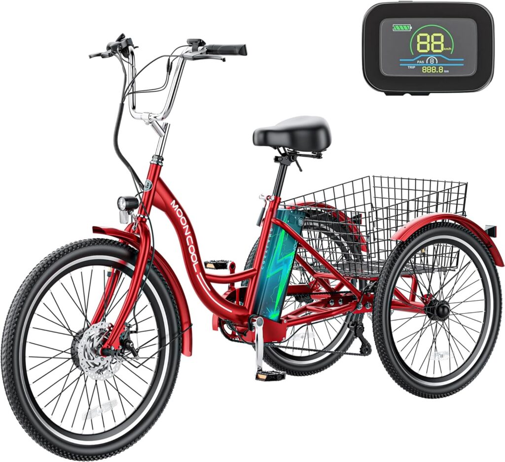 ABORON 24 26 Electric Tricycles, 36V 10Ah 350W Lithium Battery UL Certified, 7 Speed E-Trike for Adults with Large Capacity Rear Basket