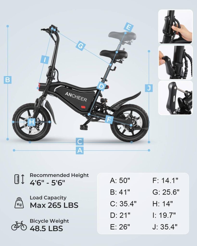 ANCHEER 14 Folding Electric Bike, 500W Max Motor, 22MPH Ebike, Triple Shock Absorber, 48V 374Wh Battery, Up to 45 Miles, Brake Taillight, Cruise Control, Electric Bicycle for Adults