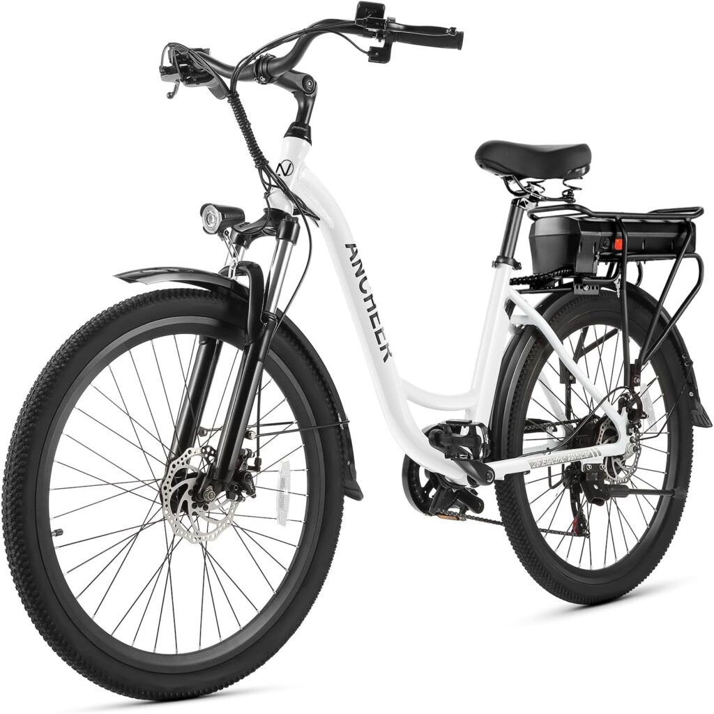 ANCHEER Electric Bike for Adults, 48V 500Wh EBike, UP to 60 Miles, Removable Battery, 3H Fast-Charge, 26 Commuter Electric Bicycles, 7-Speed, LCD Digital Display, Suspension Fork, Cruise Control