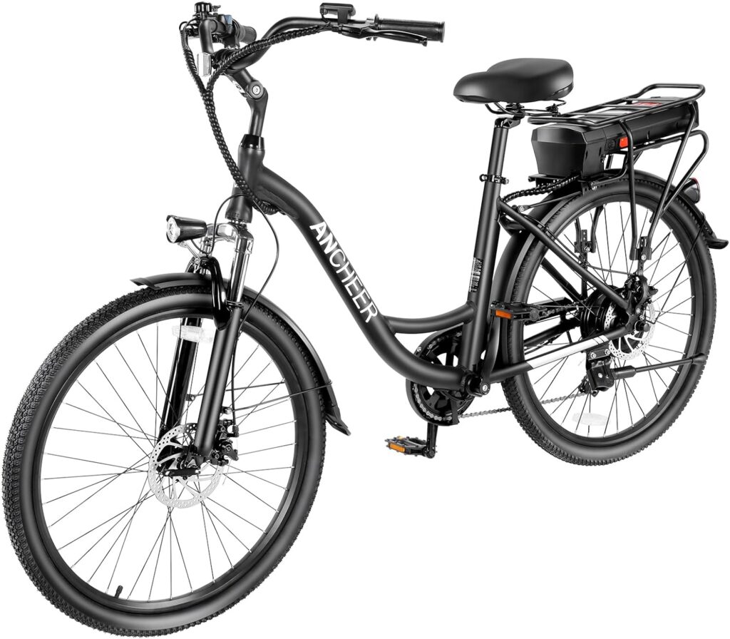 ANCHEER Electric Bike for Adults, 48V 500Wh EBike, UP to 60 Miles, Removable Battery, 3H Fast-Charge, 26 Commuter Electric Bicycles, 7-Speed, LCD Digital Display, Suspension Fork, Cruise Control