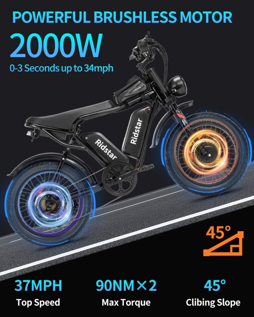 Electric Bike for Adults, 1000/2000W, 25/30/37MPH,48V-52V, 20AH,40AH Battery, Max 50-180 Miles Electric Motorcycle, 20 Fat Tire Dirt Bike, Shamano 7-Speed E-Bike