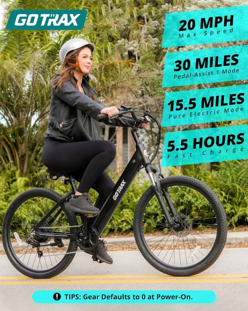 Gotrax 26 Electric Bike, Max Range 30Miles(Pedal-assist1)  15.5/20Mph Power by 250/350W, 3 Riding Modes  Adjustable Seat, 7-Speed  Front Shock Absorber, Commuter Electric Bicycle for Adults