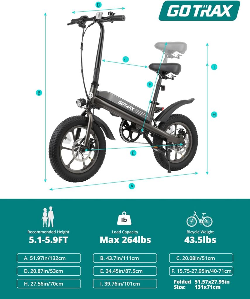 Gotrax S3 16 Electric Bike, Max Range 25Miles(Pedal-Assist)  Max Speed 20Mph, 500W Folding E-Bike with Removable Battery, Adjustable Seat  Dual Fenders, Commuter Electric Bicycle for Adults/Teens