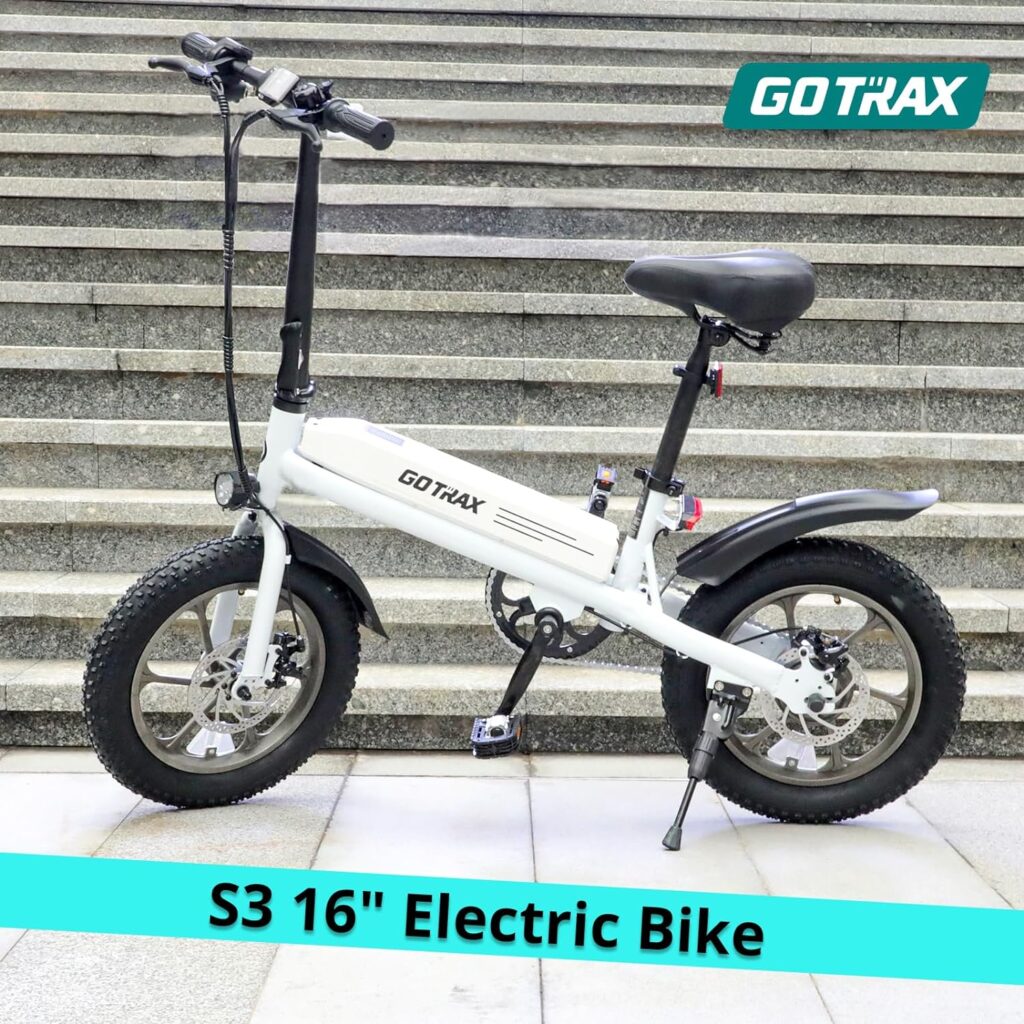 Gotrax S3 16 Electric Bike, Max Range 25Miles(Pedal-Assist)  Max Speed 20Mph, 500W Folding E-Bike with Removable Battery, Adjustable Seat  Dual Fenders, Commuter Electric Bicycle for Adults/Teens