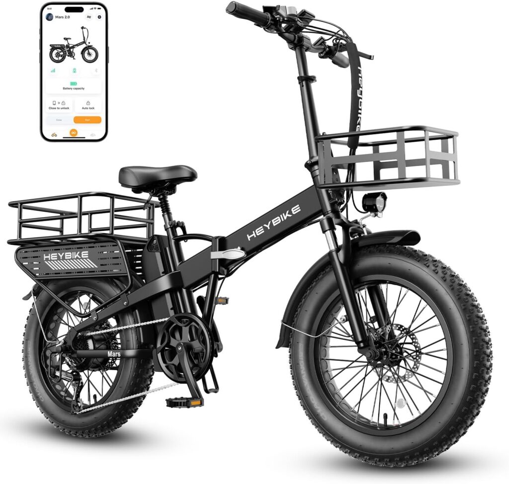 Heybike Mars 2.0 Electric Bike for Adults with 1200W Peak Motor,28MPH Top Speed,and 600Wh Removable Battery,UL Certificated Folding Electric Bicycle with 20×4 Fat Tire and Full Suspension