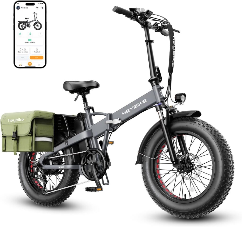 Heybike Mars 2.0 Electric Bike for Adults with 1200W Peak Motor,28MPH Top Speed,and 600Wh Removable Battery,UL Certificated Folding Electric Bicycle with 20×4 Fat Tire and Full Suspension