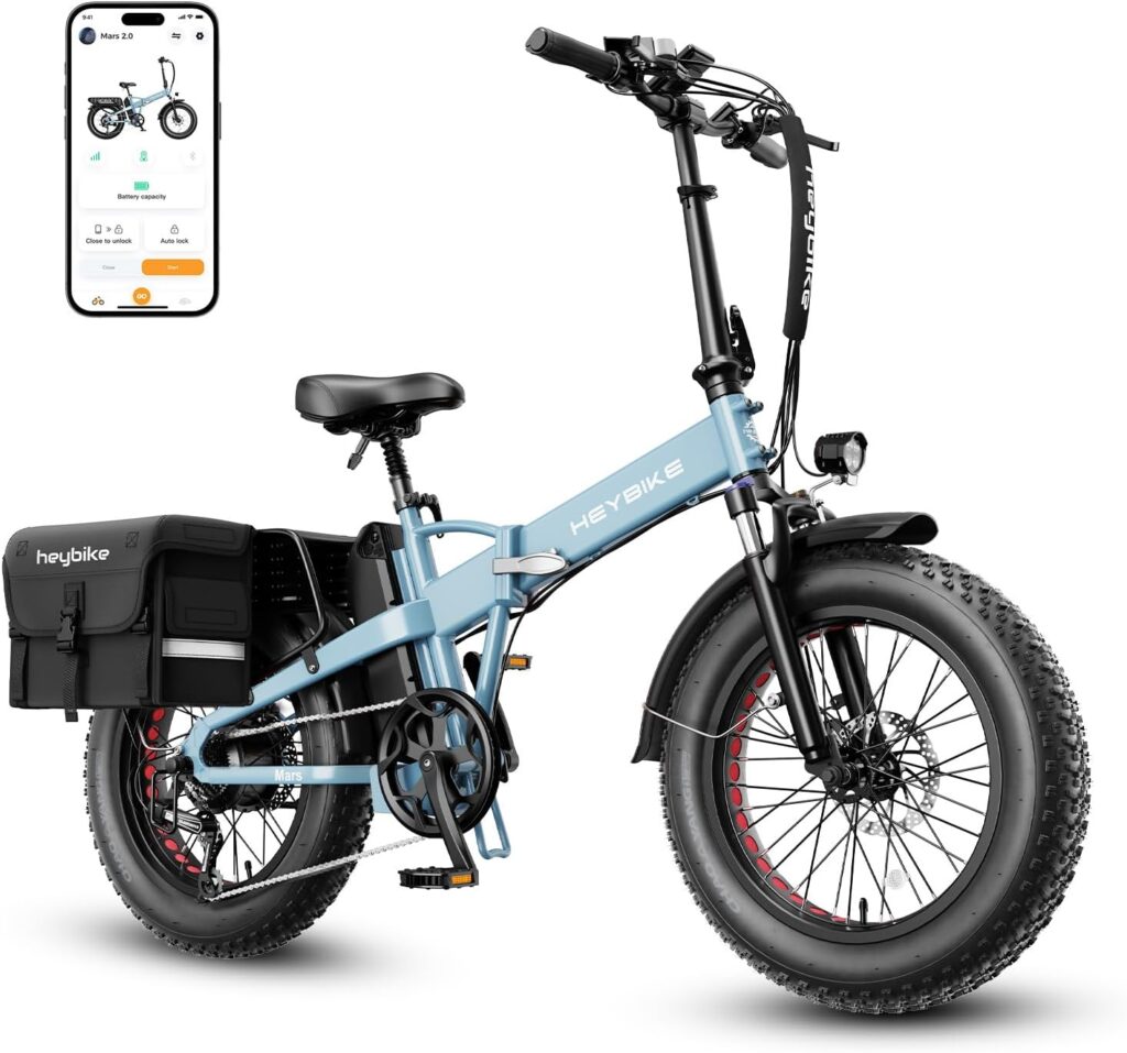 Heybike Mars 2.0 Electric Bike for Adults with 1200W Peak Motor,28MPH Top Speed,and 600Wh Removable Battery,UL Certificated Folding Electric Bicycle with 20×4 Fat Tire and Full Suspension