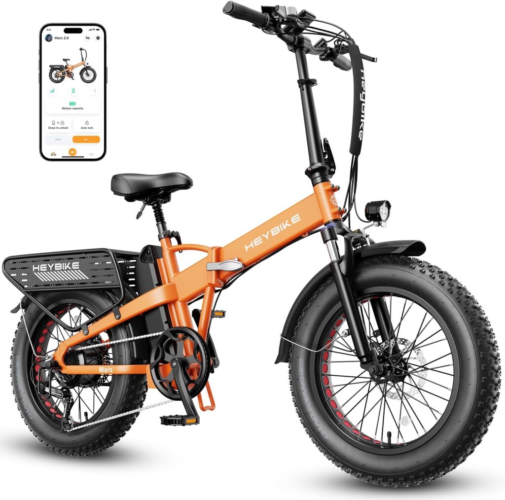 Heybike Mars 2.0 Electric Bike for Adults with 1200W Peak Motor,28MPH Top Speed,and 600Wh Removable Battery,UL Certificated Folding Electric Bicycle with 20×4 Fat Tire and Full Suspension