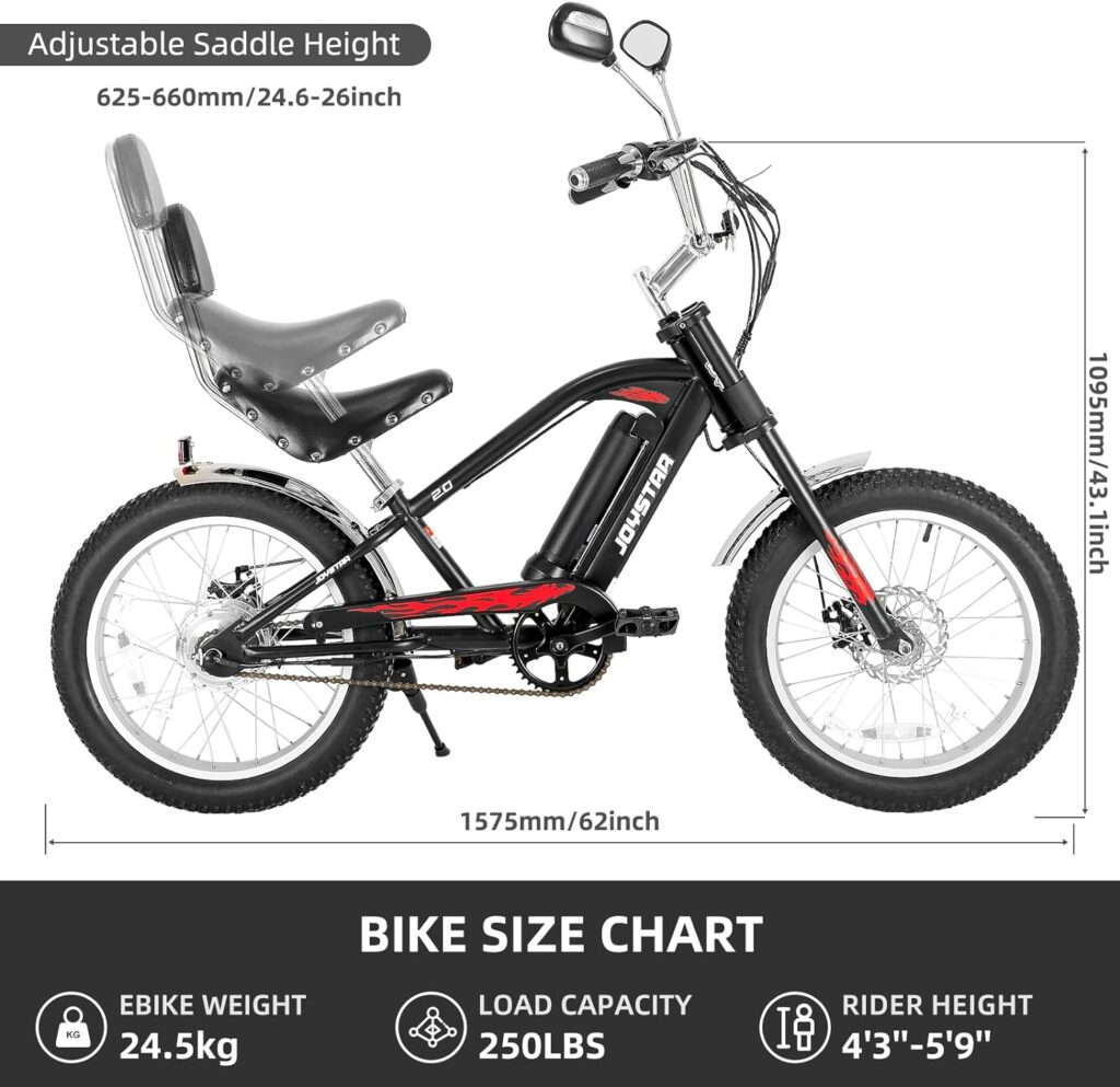 JOYSTAR 20 Electric Bike, Motorcycle Ebike with 250W Brushless Motor, 20x3.0 Fat Tire Cruiser E-Bike for Adults, Chopper Style Electric Bicycle