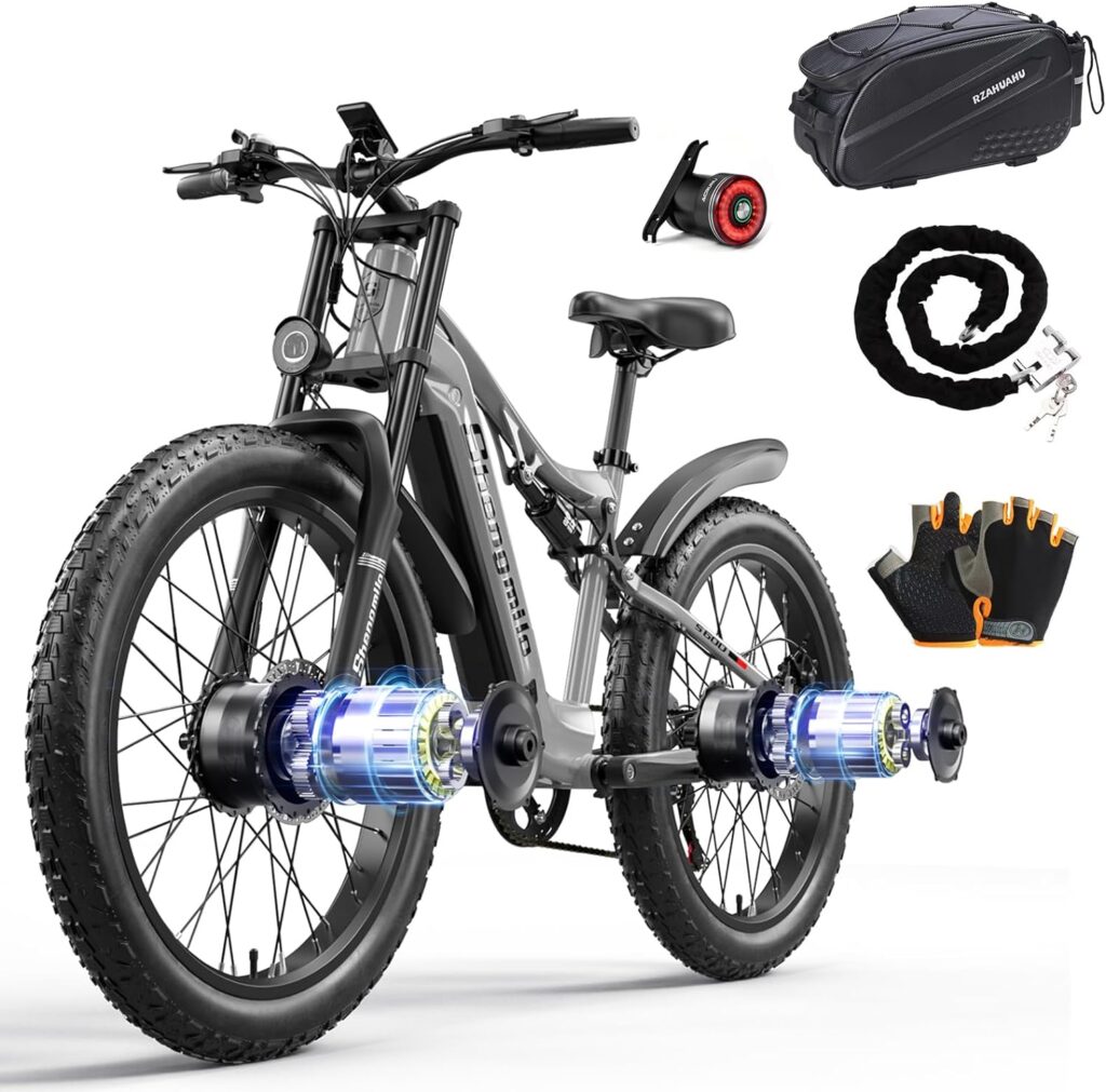 S600 Electric Bike for Adult 2000W Dual Motor 26 Fat Tire 48V17.5AH Samsung Battery Shimano 7 Speed Full Suspension Double Shoulder Fork  DNM Rear Shock LCD Color Display