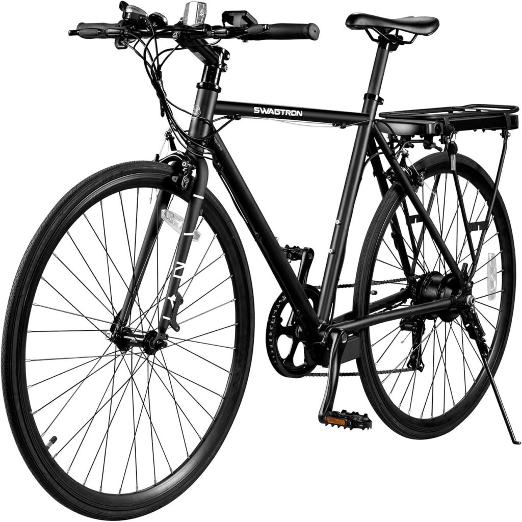 Swagtron Swagcycle EB-12 City Commuter Electric Bike with Removable Battery, 29 inch, Black, 700c Wheels, 7-Speed Shimano Gears