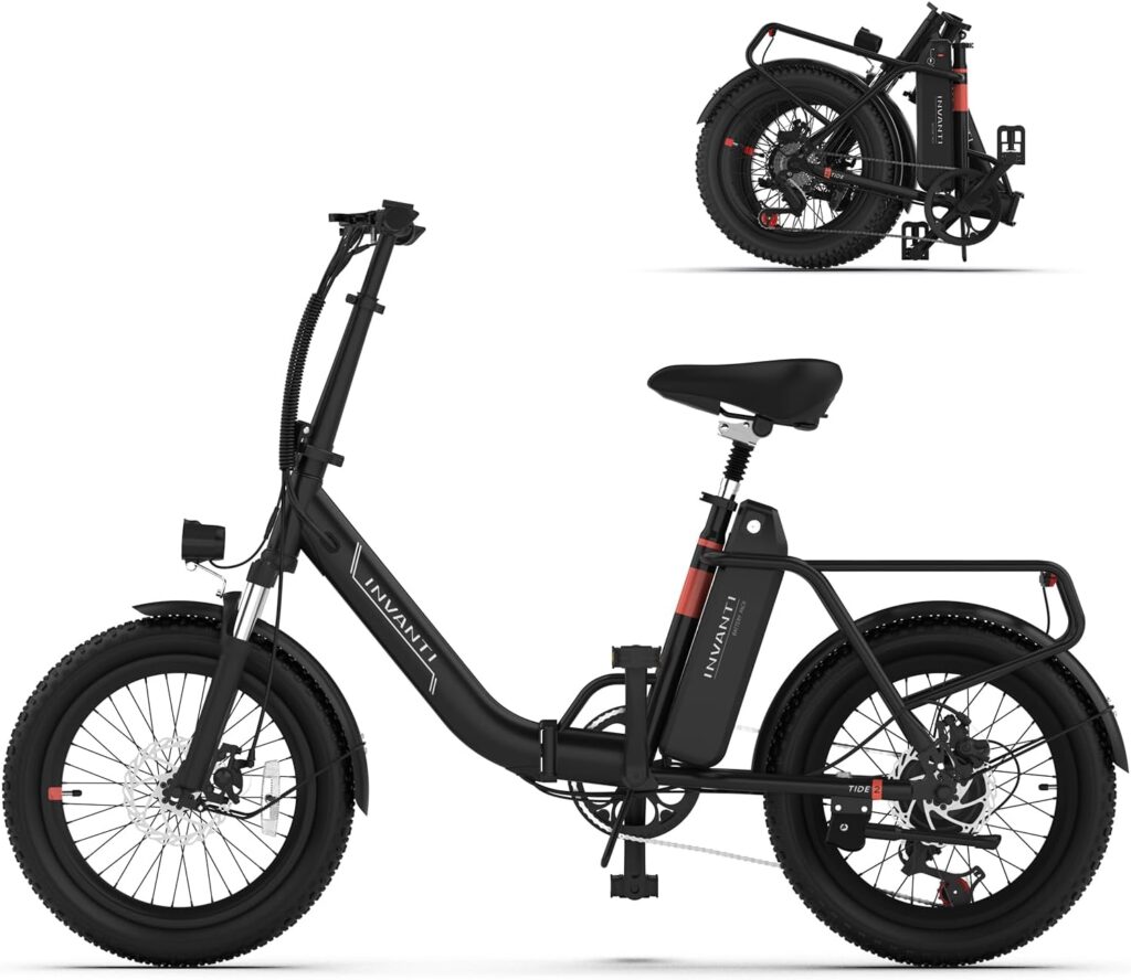 Tide 2 Electric Bike, 20 Fat Tire Step-Thru Electric Bicycle, 900W Peak Motor 45 Miles 20MPH Top Speed, Dual Suspension  7-Speed Folding Ebike for Adults with Rear Rack