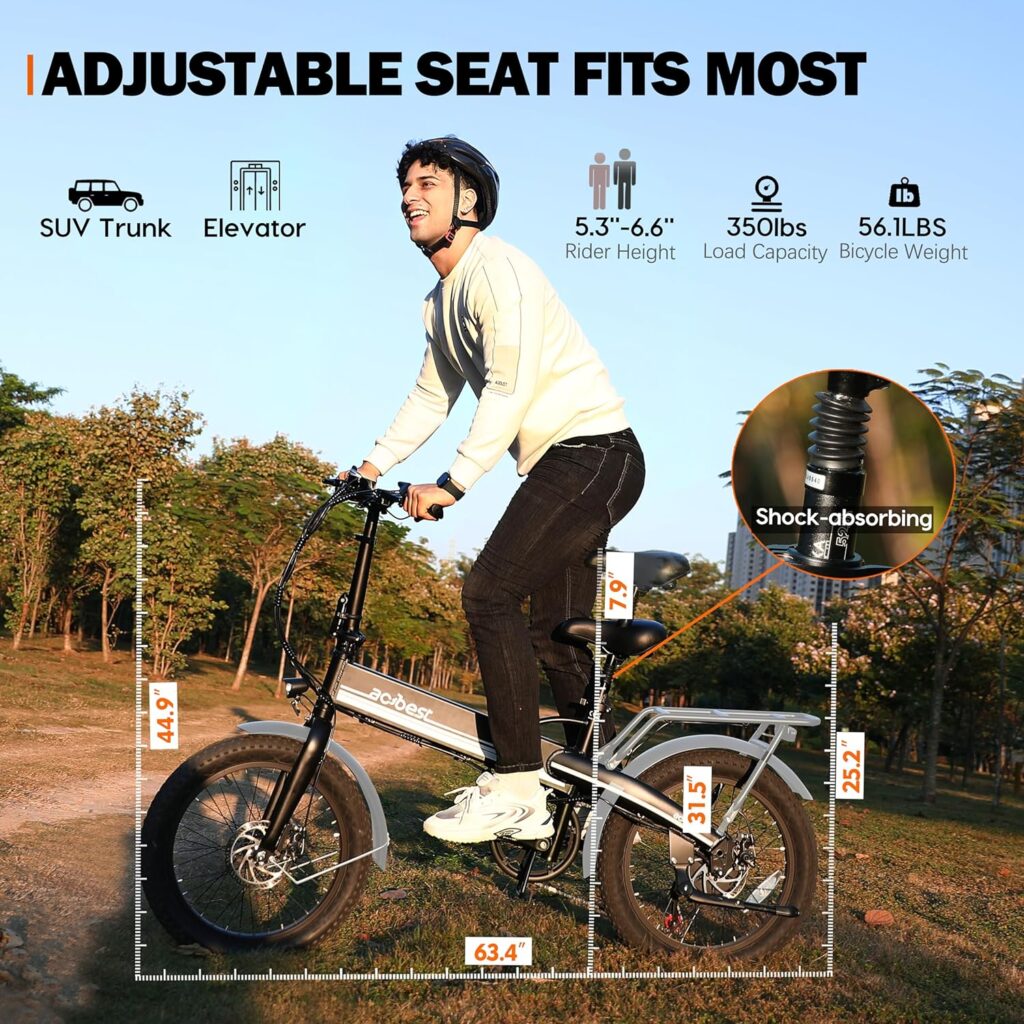 ACTBEST Electric Bike for Adults 750W Motor(Peak 850W),50Miles 22Mph Top Speed, 20 Fat Tire Folding Electric Bicycle, 48V 12Ah Removable Battery Ebike with 35 Speed and Seat Suspension,Speedy