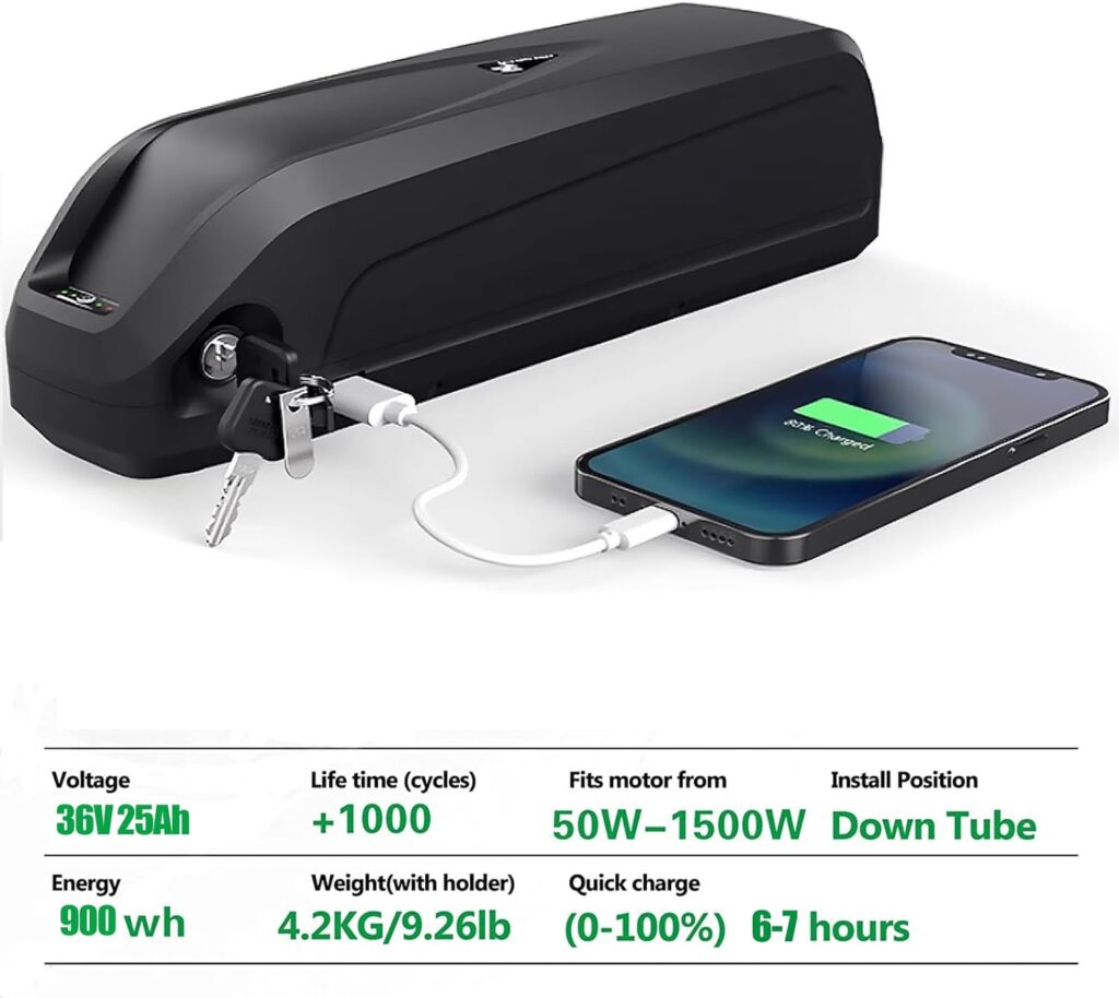 Ebike Battery, 48V 36V/20Ah 15Ah 13Ah Electric Bike Battery for 250-1500W Bike Motor, Led Indicator Light, USB Port, Safe Lock, with Safe and Fast 3A Charger (48V 13Ah)